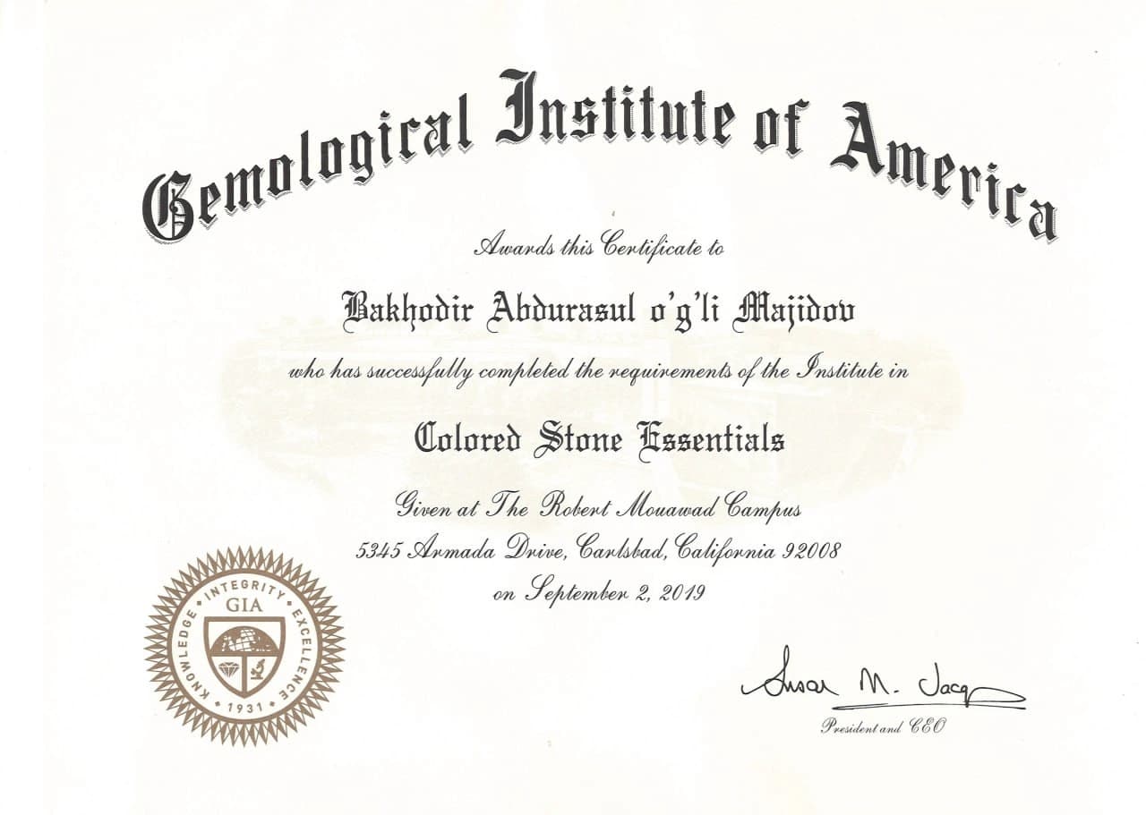 GIA tomonidan tan olingan